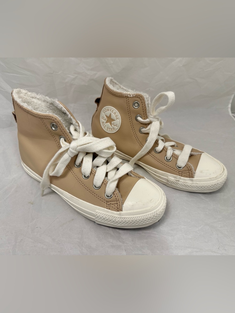 Converse High Top Sneakers in Beige and White